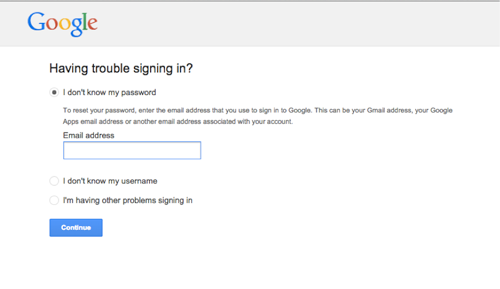 resetting google password